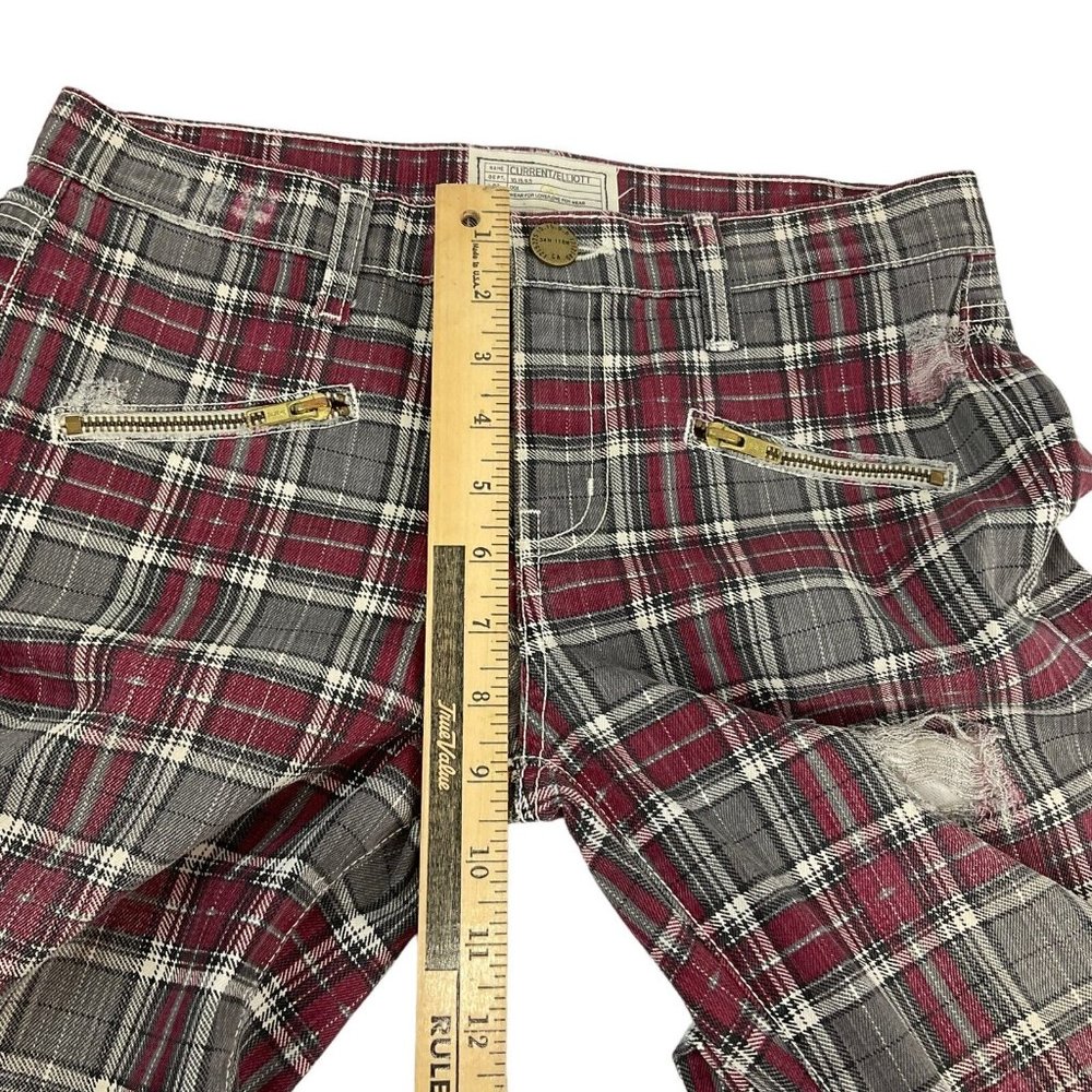 Current/Elliott Jeans Women's Sz 27 Red Plaid The Soho Zip Stiletto Skinny Nwot - Picture 11 of 14